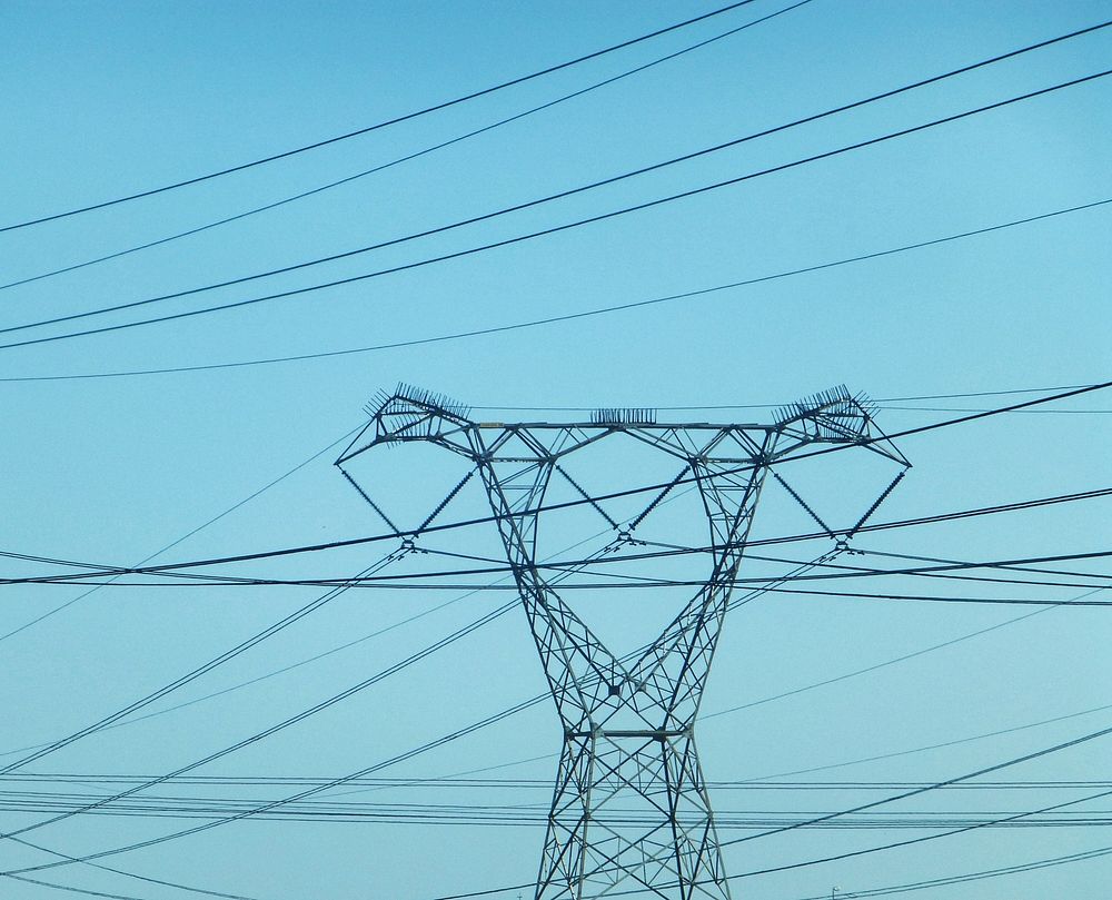 Electric transmission tower power lines. Free public domain CC0 photo.