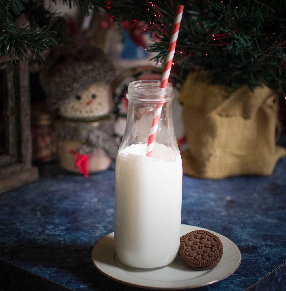 Christmas treat with glass of milk. Free public domain CC0 image.