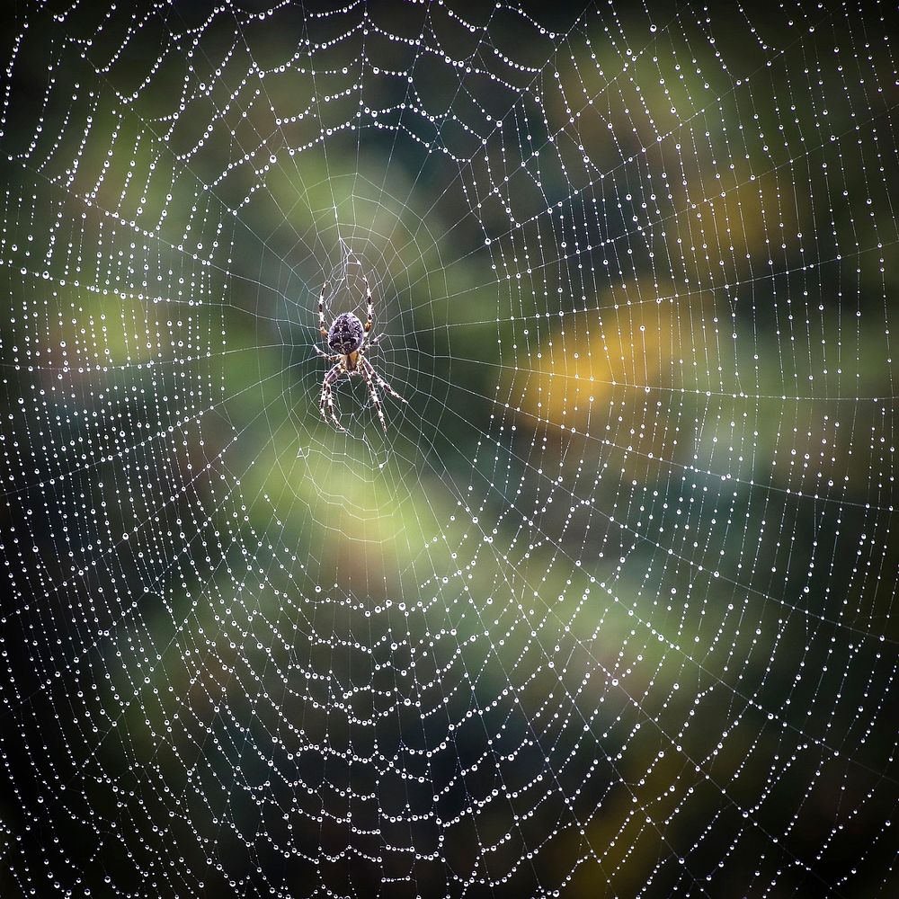 Spider in web, animal photography. Free public domain CC0 image.