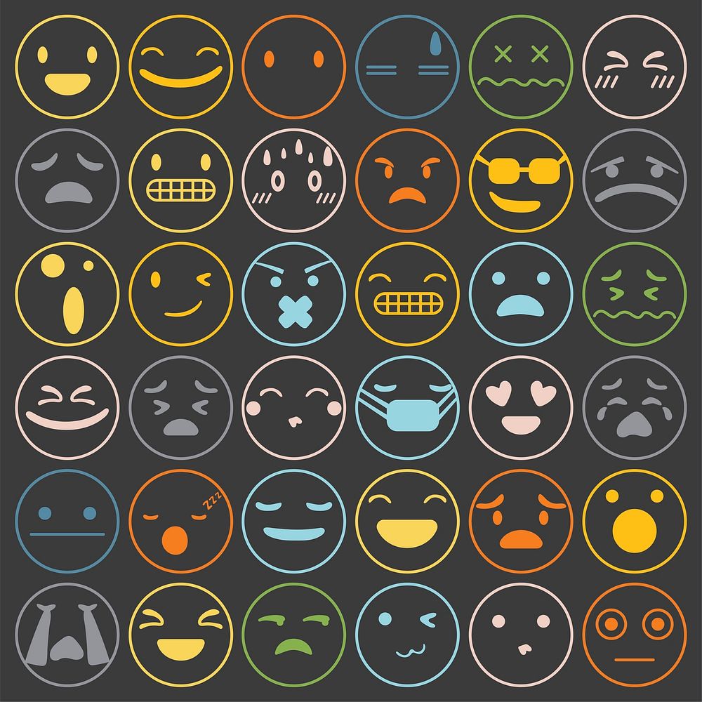 Emoji emoticons set face expression feelings collection vector illustration