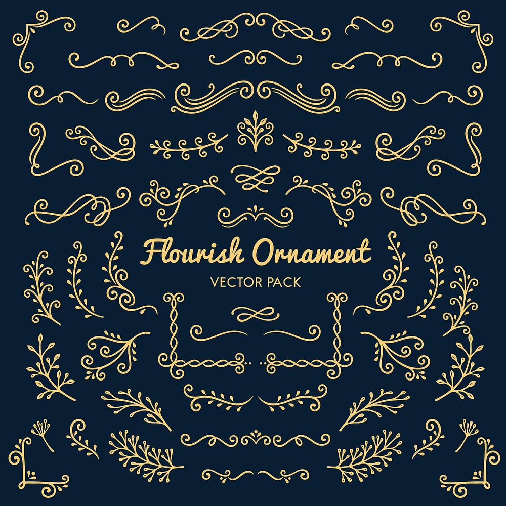 Flourish ornaments calligraphic design elements vector set illustration