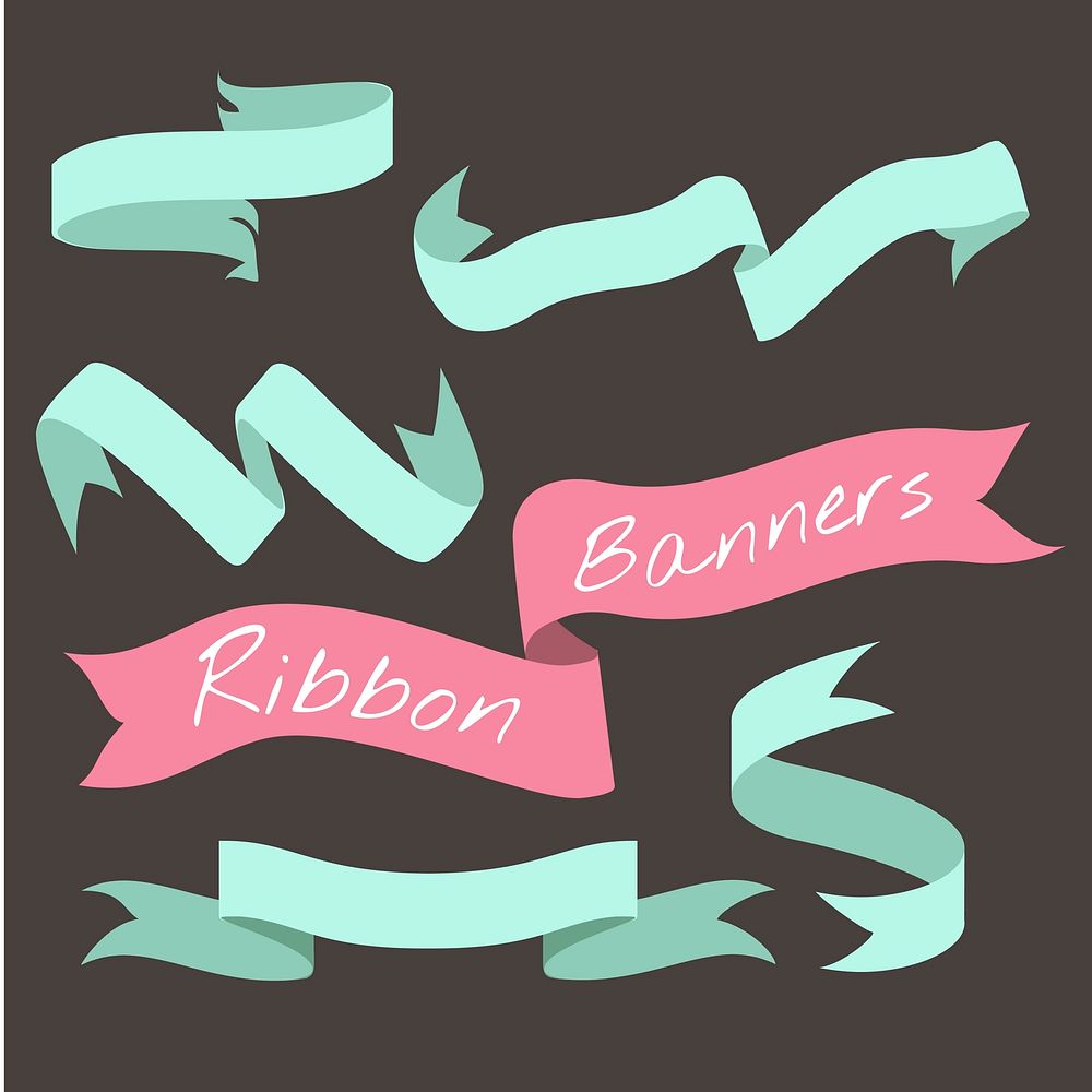 Mint green ribbon banner set collection vector illustration