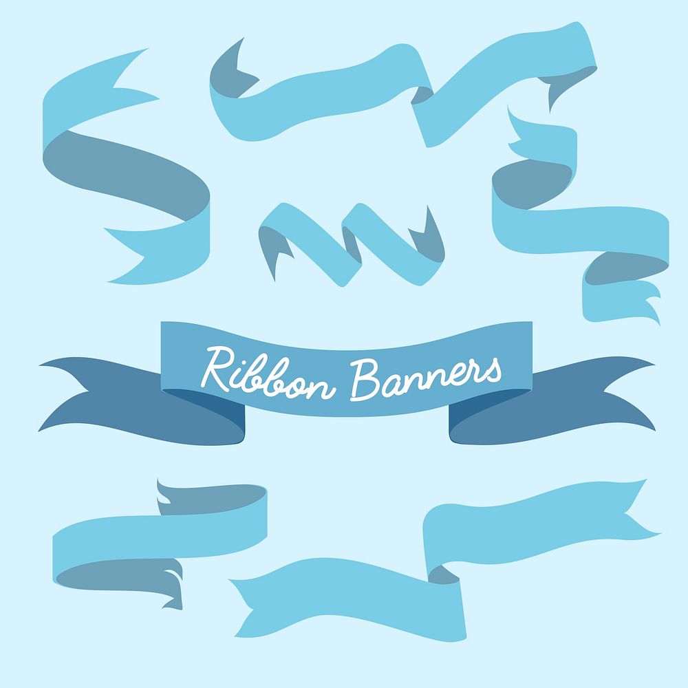 Blue ribbon banner set collection vector illustration