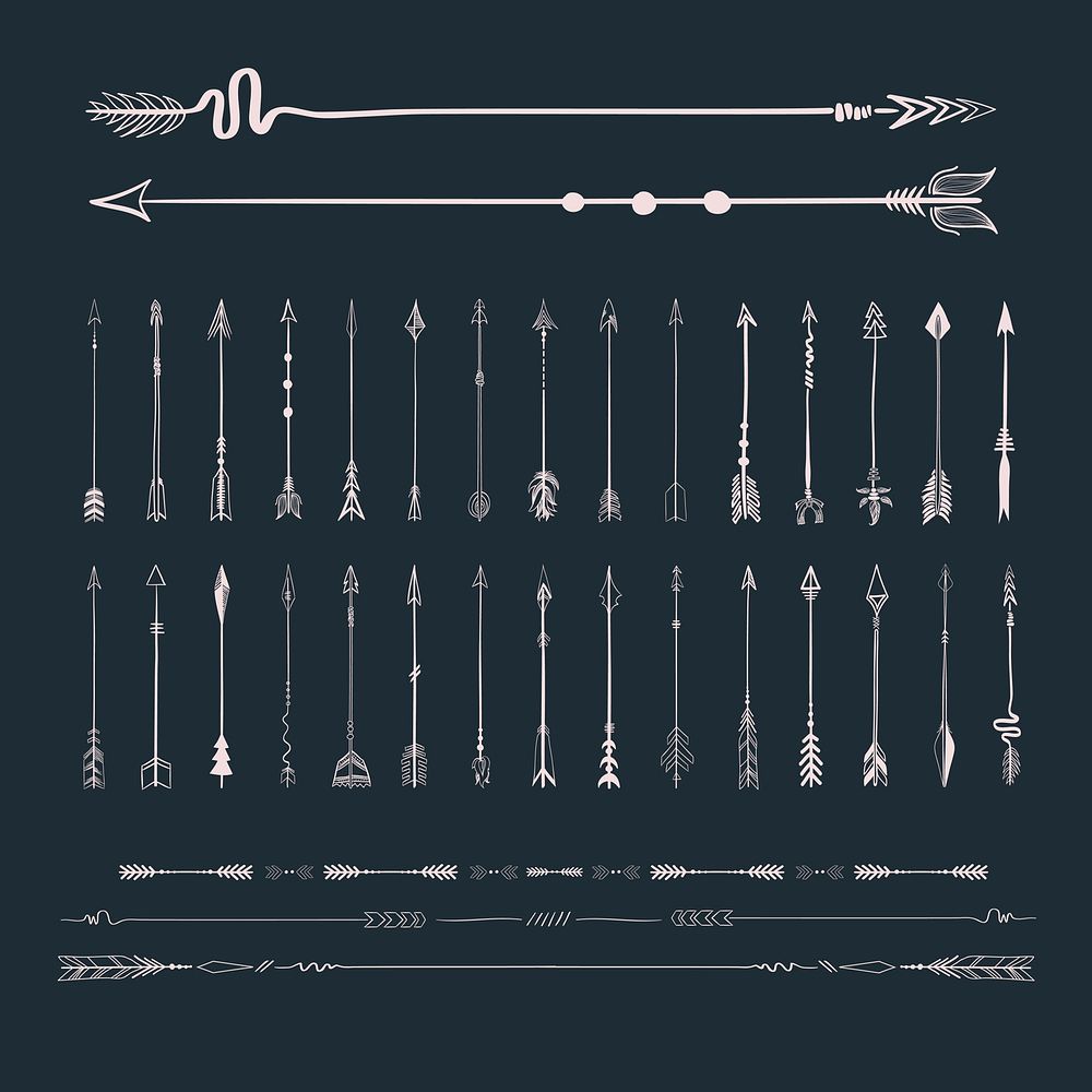 Set collection of arrows icons vector illustration on navy blue background