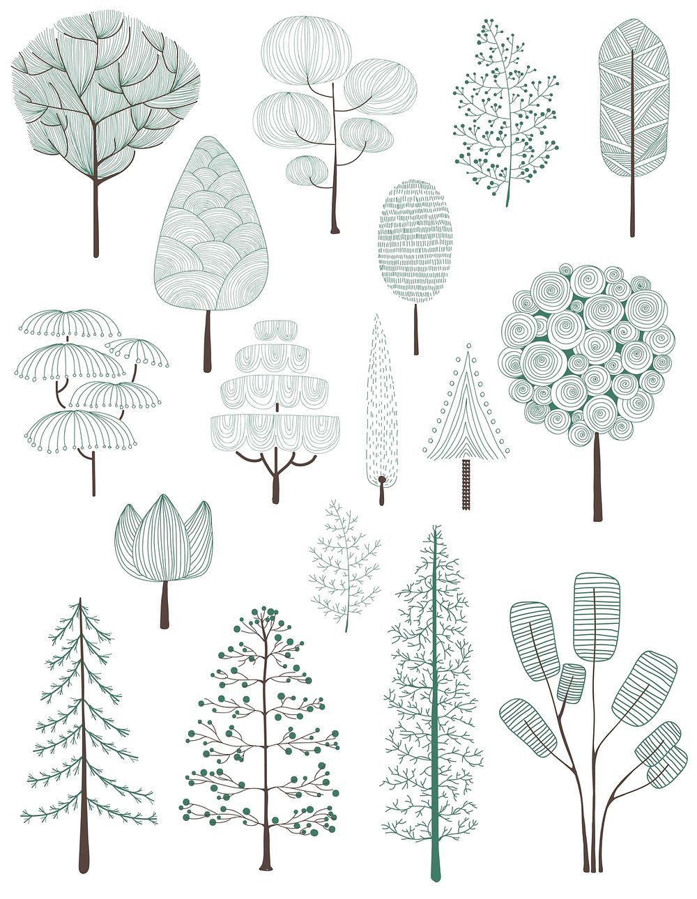 Illustration of pine trees collection