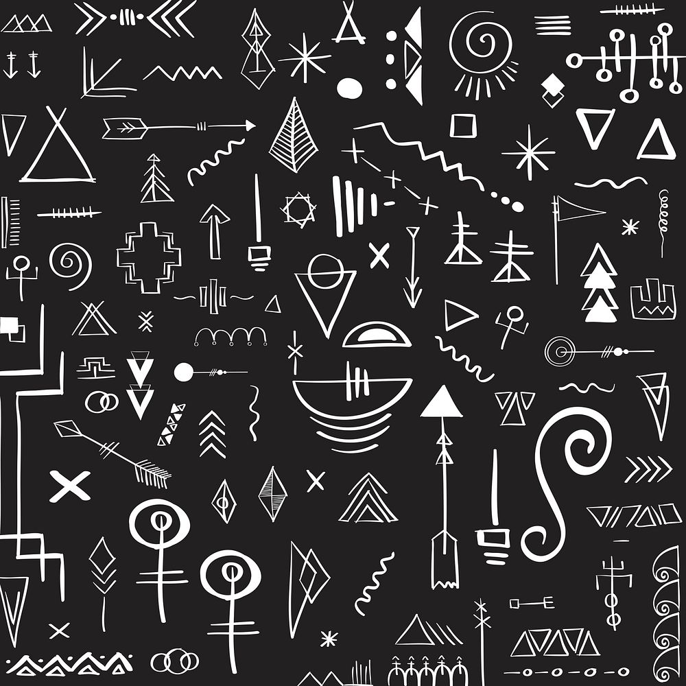 Bohemian tribal doodle pattern psd black background