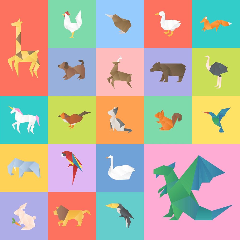 Cute animals craft vector geometric cut out set