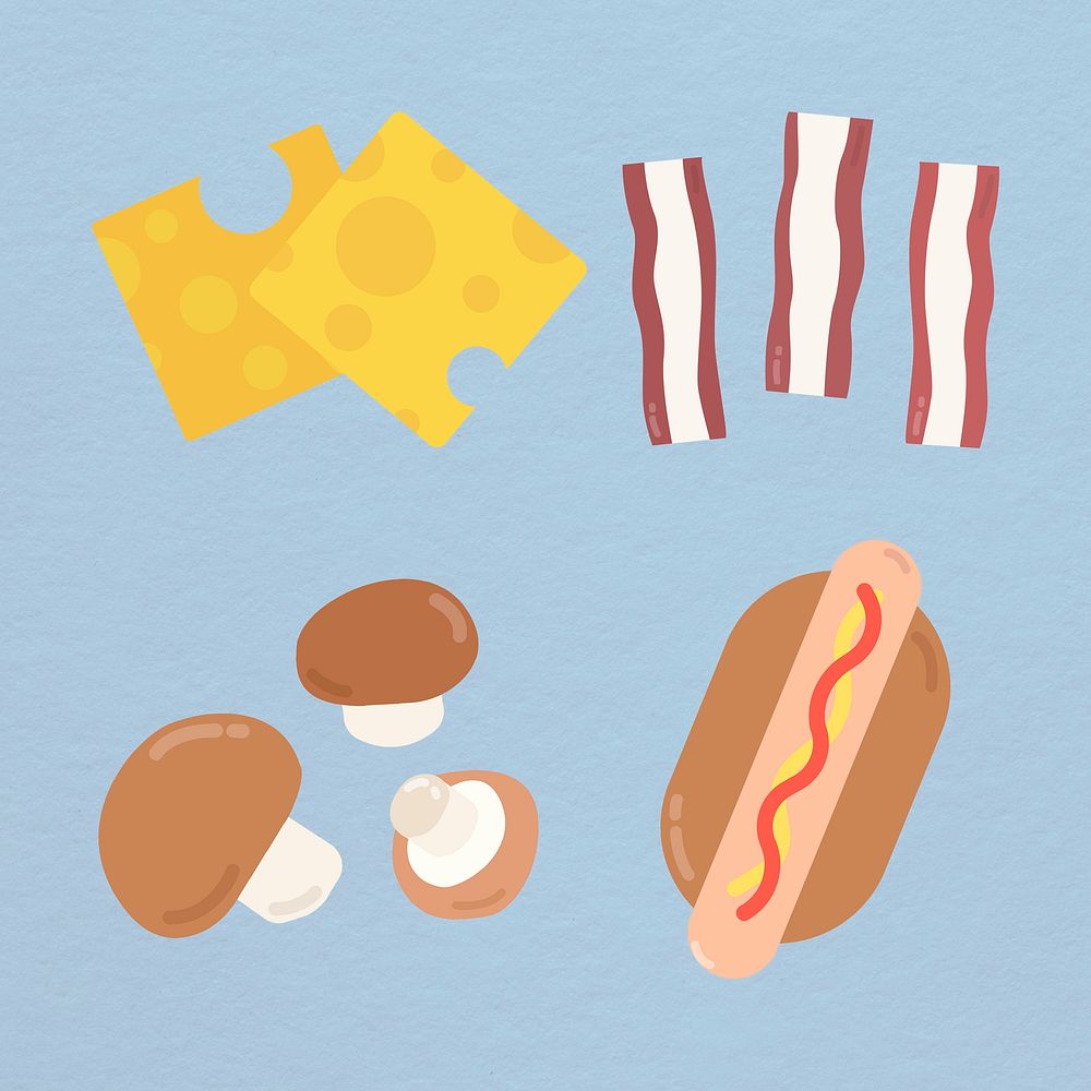 Psd pastel food sticker collection