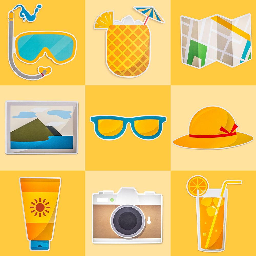 Summer vacation paper craft illustration icons design element set