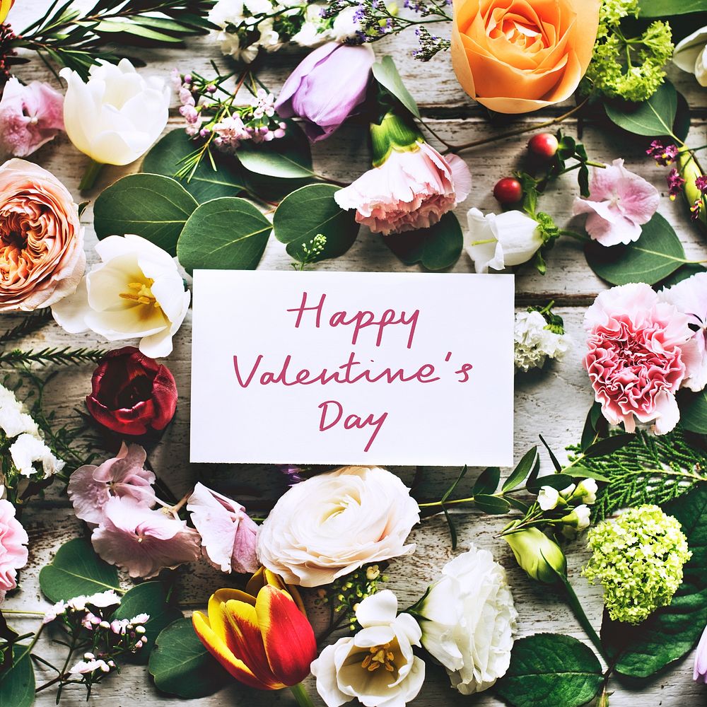 Happy Valentine's day card and flowers