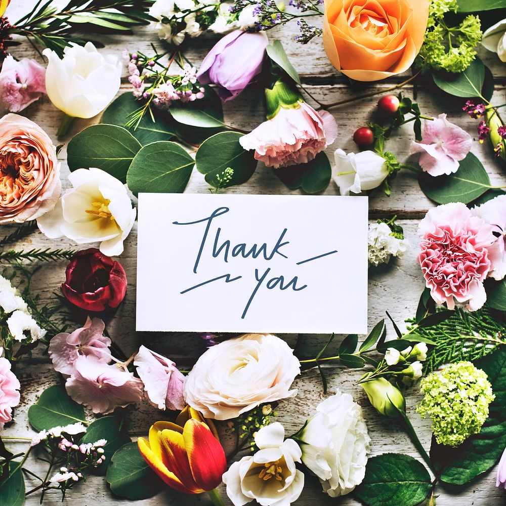 Thank You card and flowers