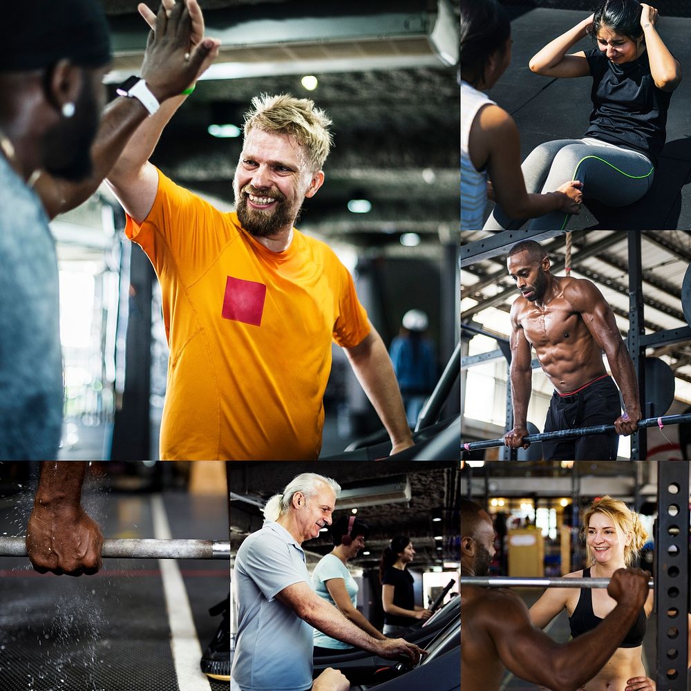 Diverse people in fitness gym images compilation