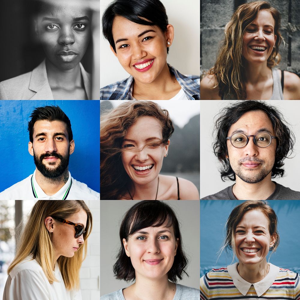Various race of smiling people portraits