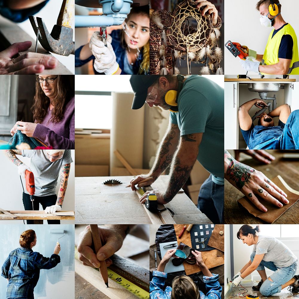Diverse people fixing their home images