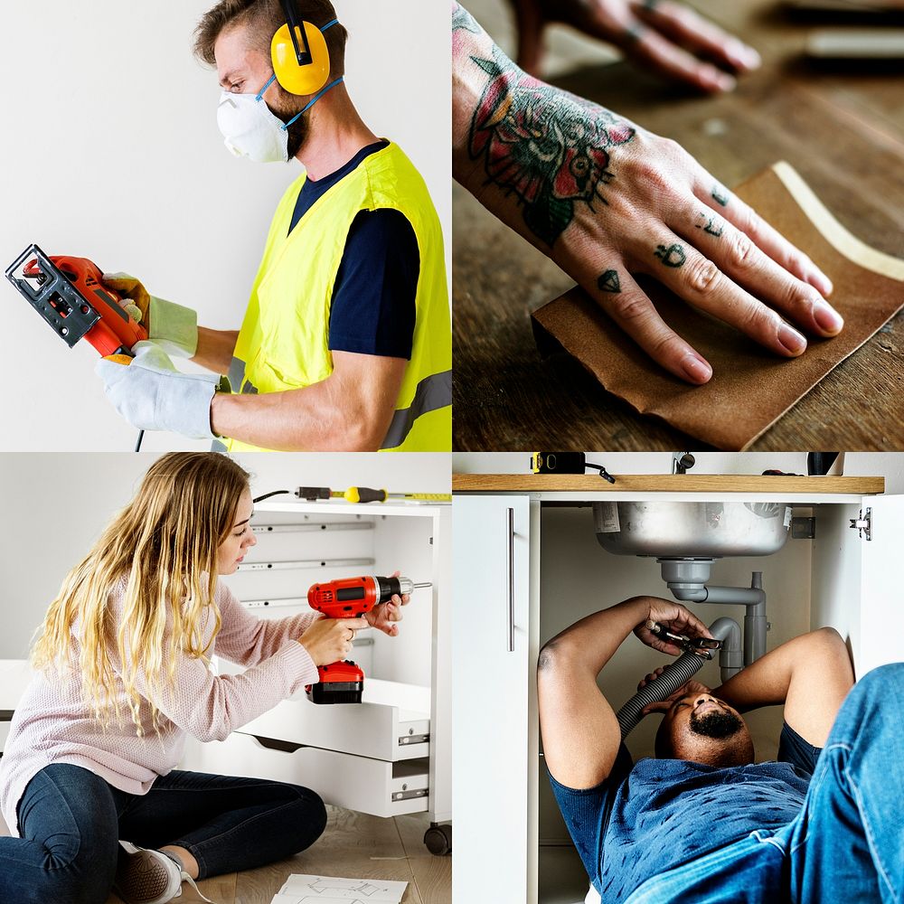 Diverse people fixing their home images