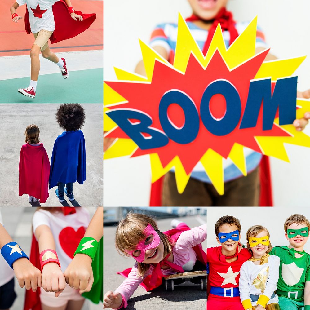 Compilation of young children in superhero costumes