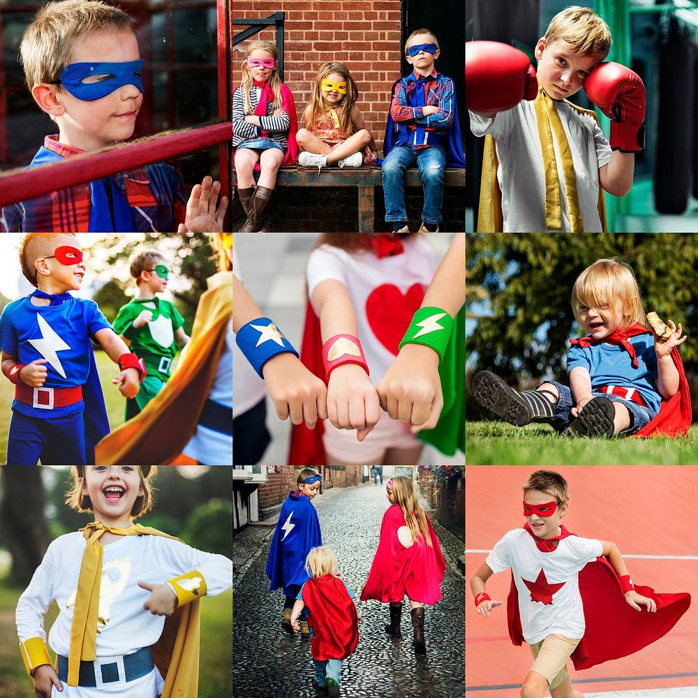 Compilation of young children in superhero costumes