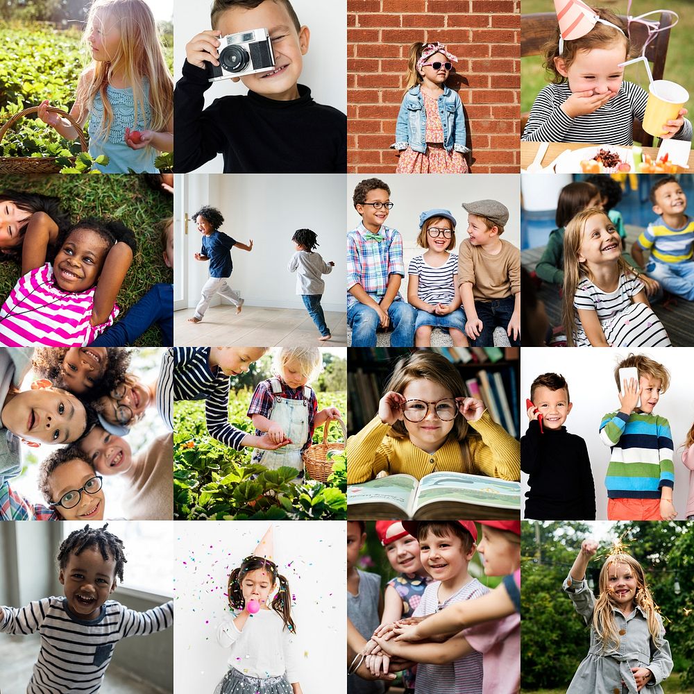 Collection of diverse cheerful kids