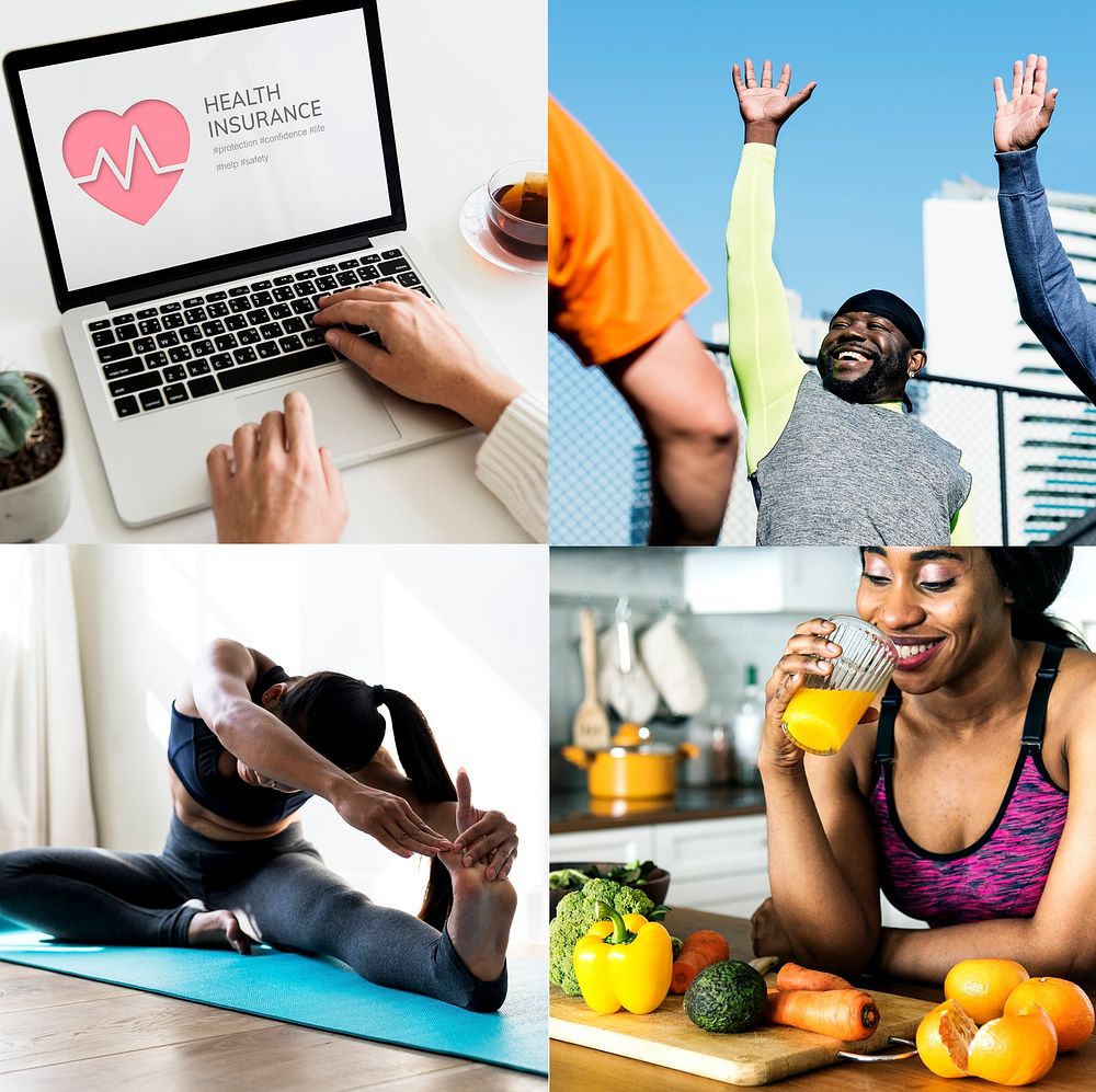 Compilation of healthy lifestyle themed images