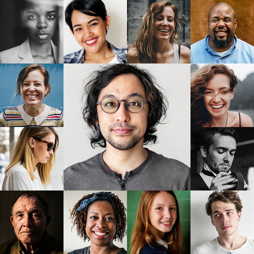 Multi ethnicities of various people face portraits
