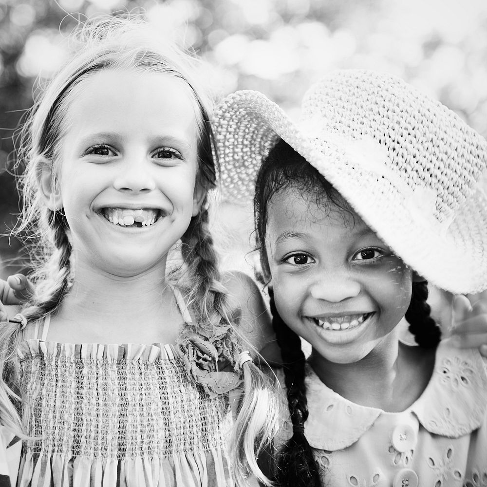 Diverse little girls happy together