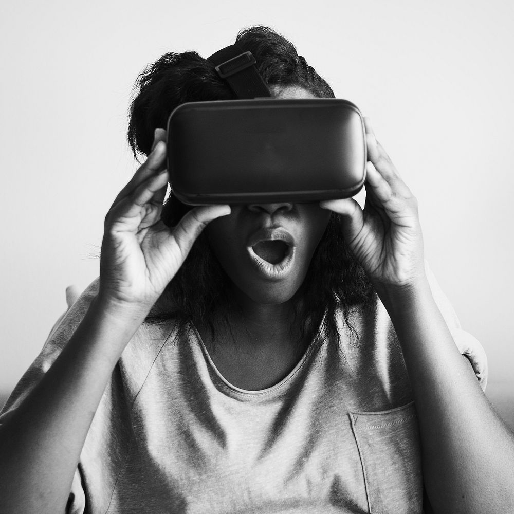 Woman experiencing virtual reality with a VR headset
