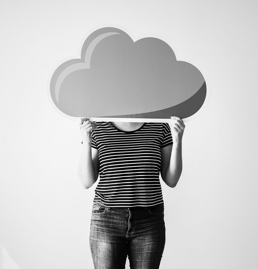 Woman holding a cloud network