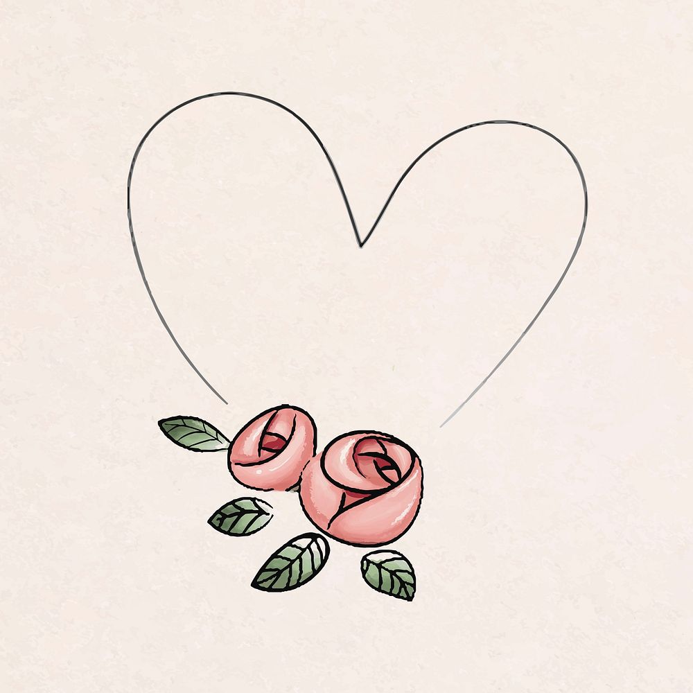Flower heart frame sticker, valentine&rsquo;s day clipart in pink psd