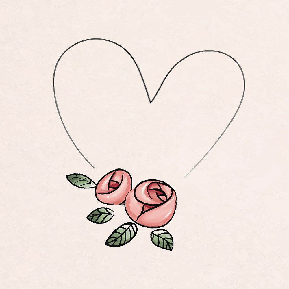 Flower heart frame sticker, valentine&rsquo;s day clipart in pink vector