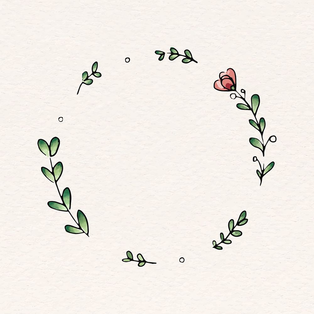 Flower circle frame clipart, doodle illustration psd