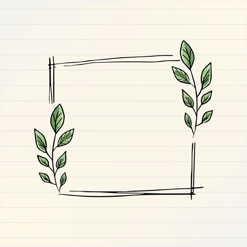 Doodle square frame clipart, botanical illustration in psd