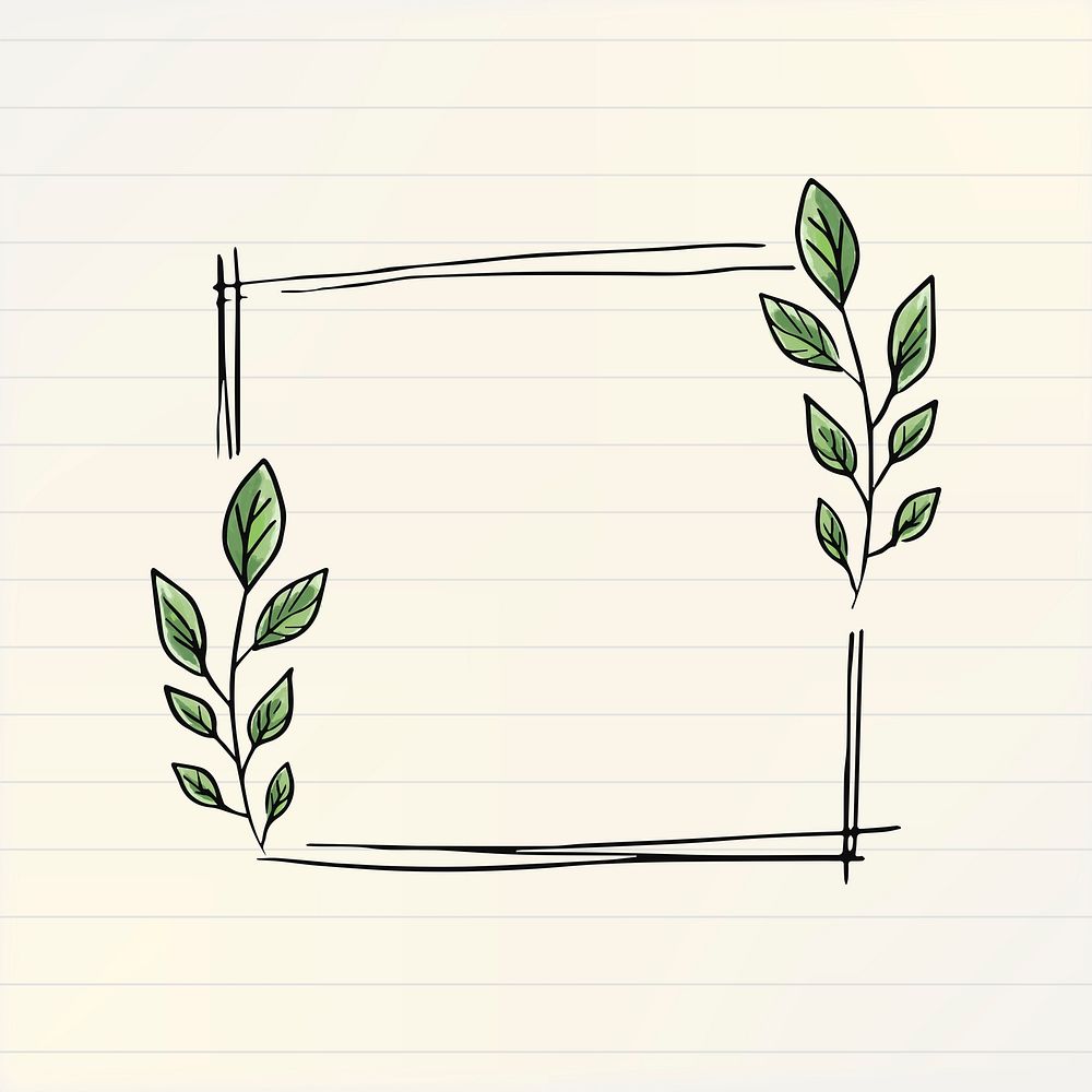 Doodle square frame clipart, botanical illustration in vector