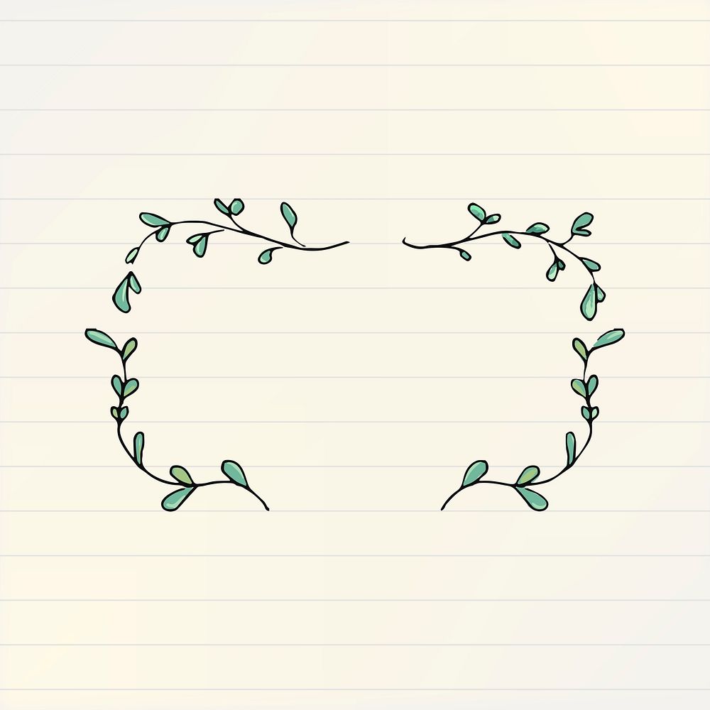Doodle leaf frame clipart, cute botanical illustration psd