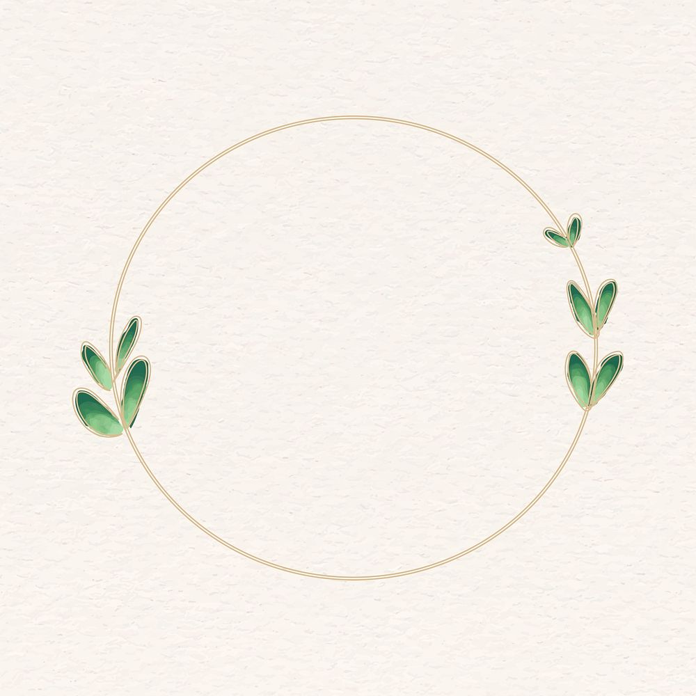 Leafy circle frame clipart, gold and green aesthetic design psd