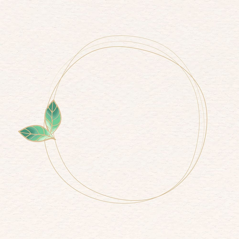 Botanical circle frame clipart, gold and green aesthetic design vector