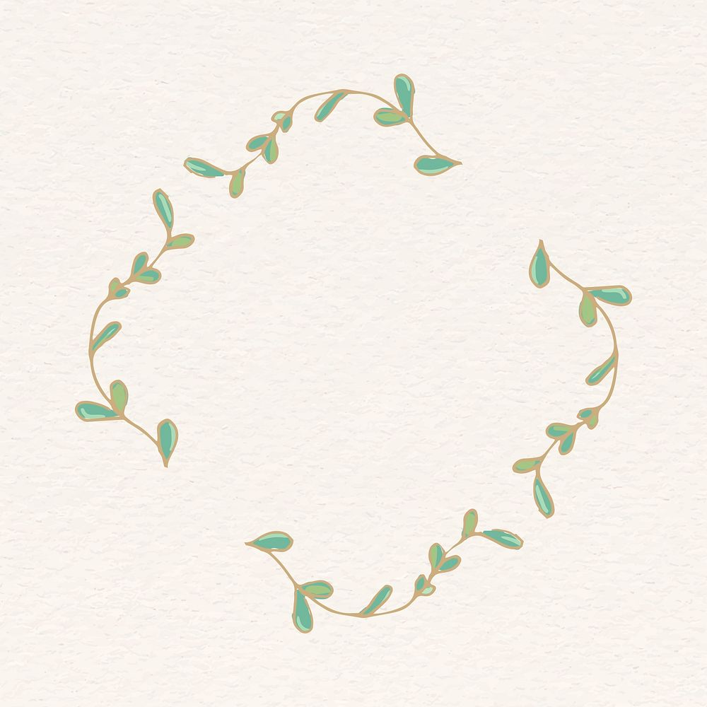 Floral square frame clipart, gold and green aesthetic design psd