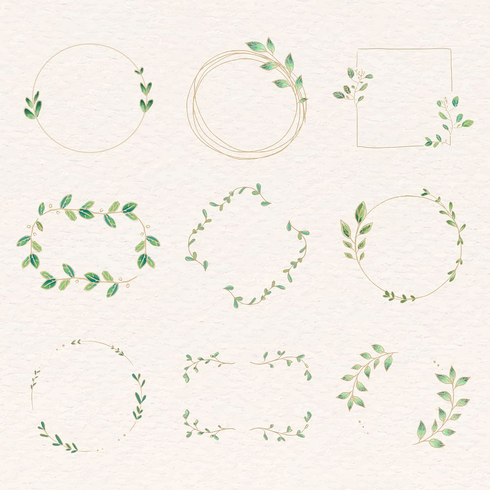 Botanical frame collage element, doodle gradient design vector set