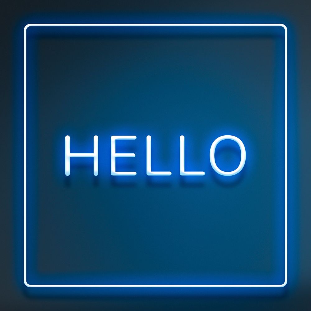 Neon blue hello text framed