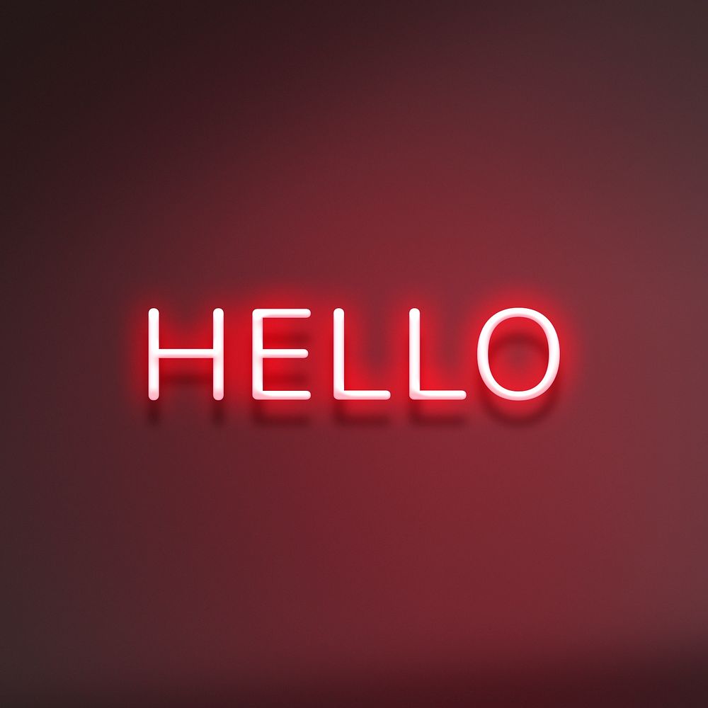Hello word red neon typography