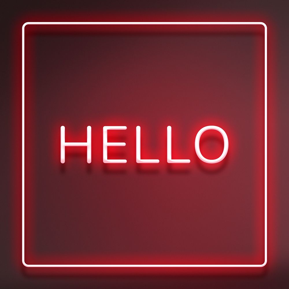 Red neon hello typography framed