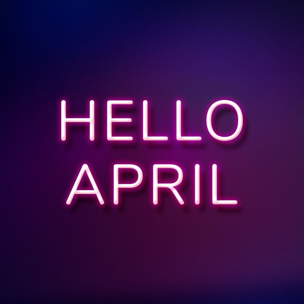 Hello April purple neon typography