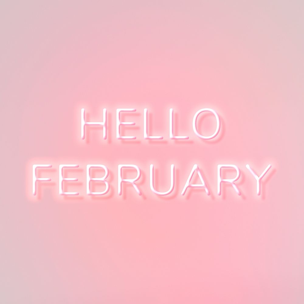Glowing Hello February neon text