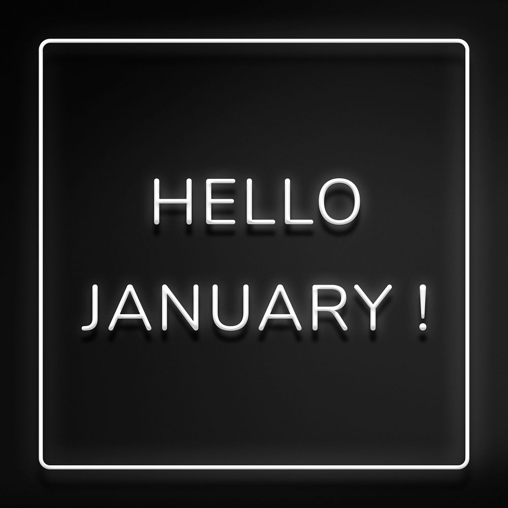 Hello January! frame neon border text