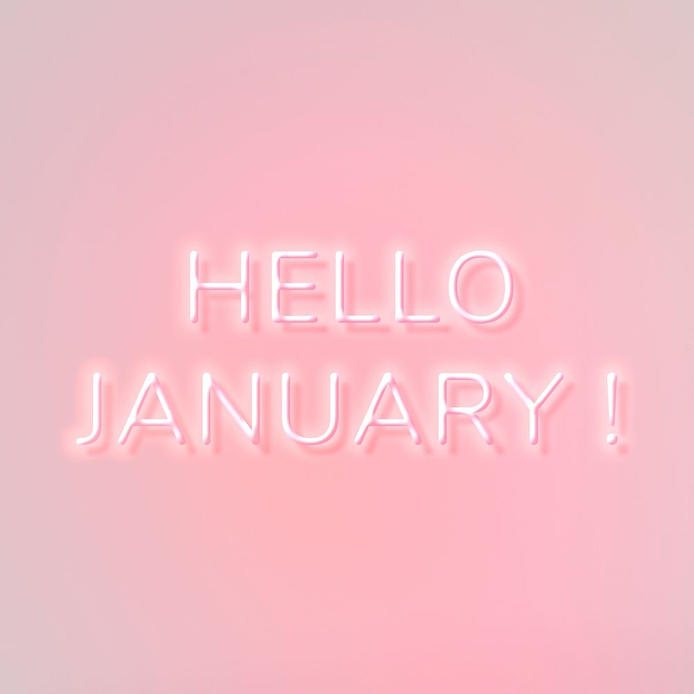 Hello January! pink neon text