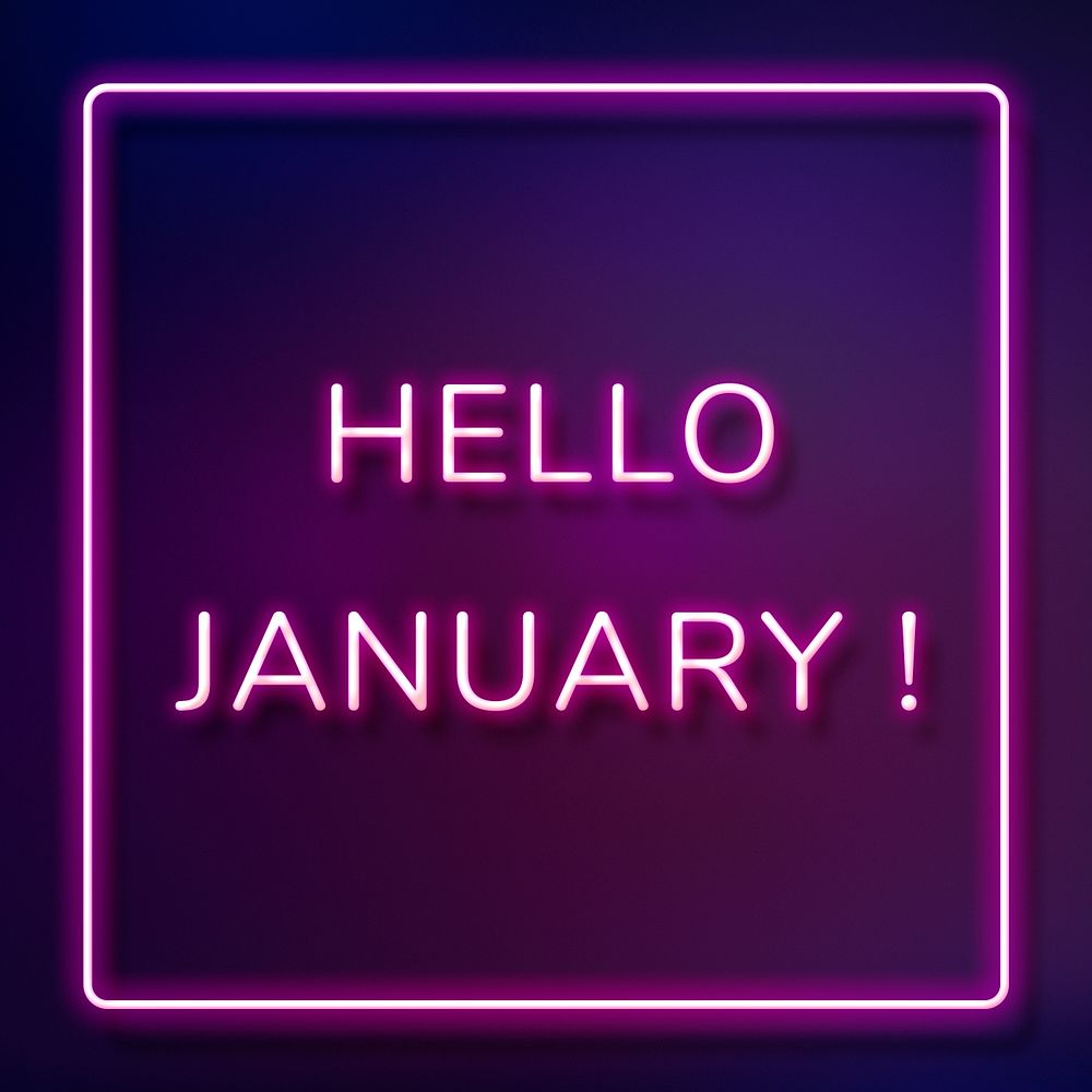 Hello January! purple frame neon border typography