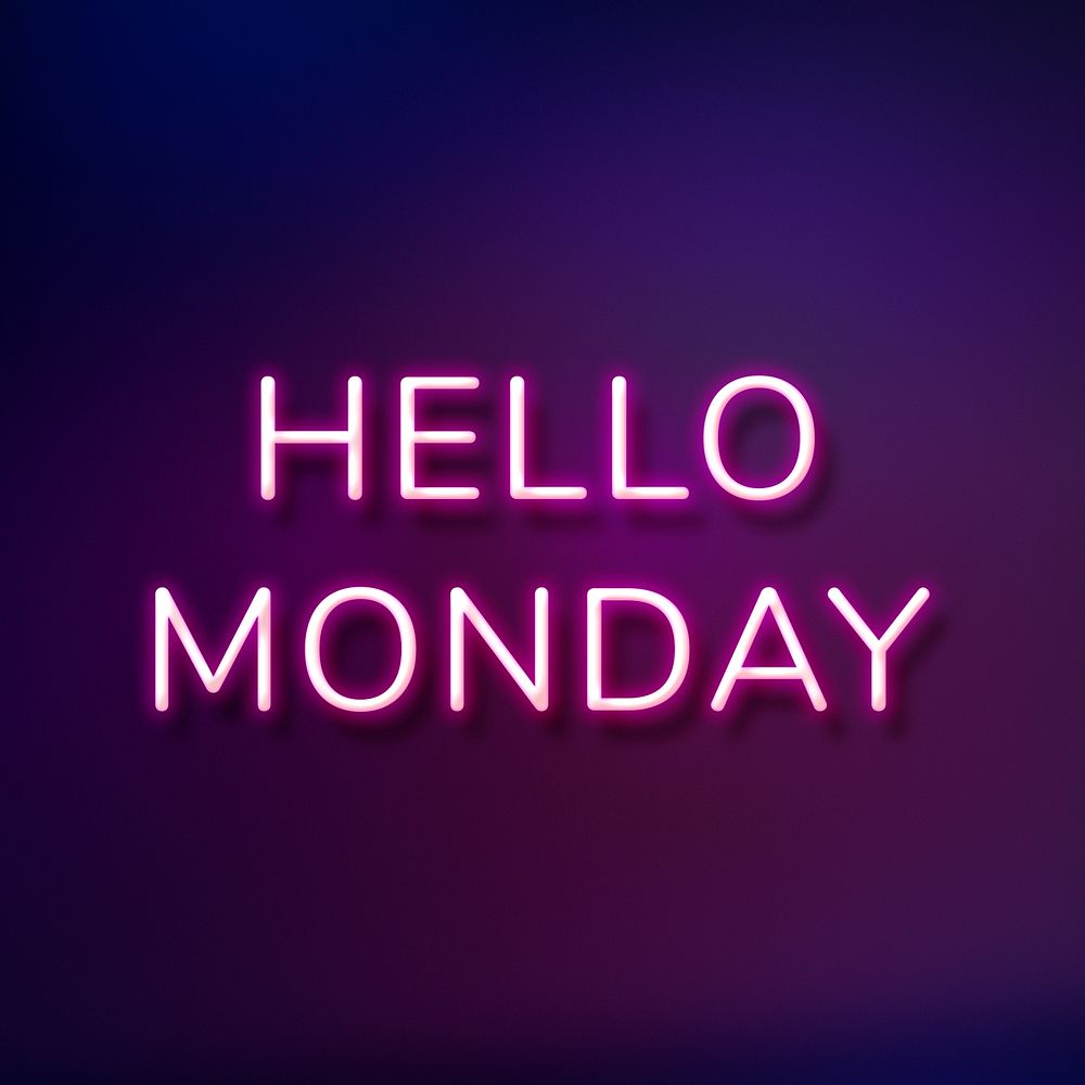 Hello Monday purple neon lettering