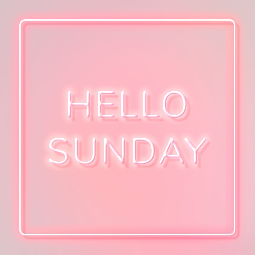 Neon Hello Sunday typography framed