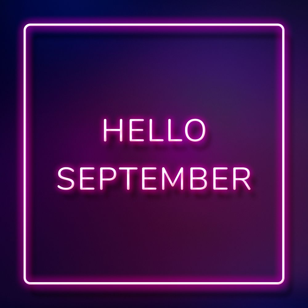 Neon Hello September typography framed