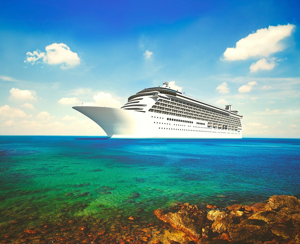 3D cruise ship in tropical waters