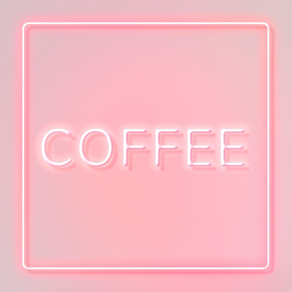 Retro pink coffee frame neon border lettering